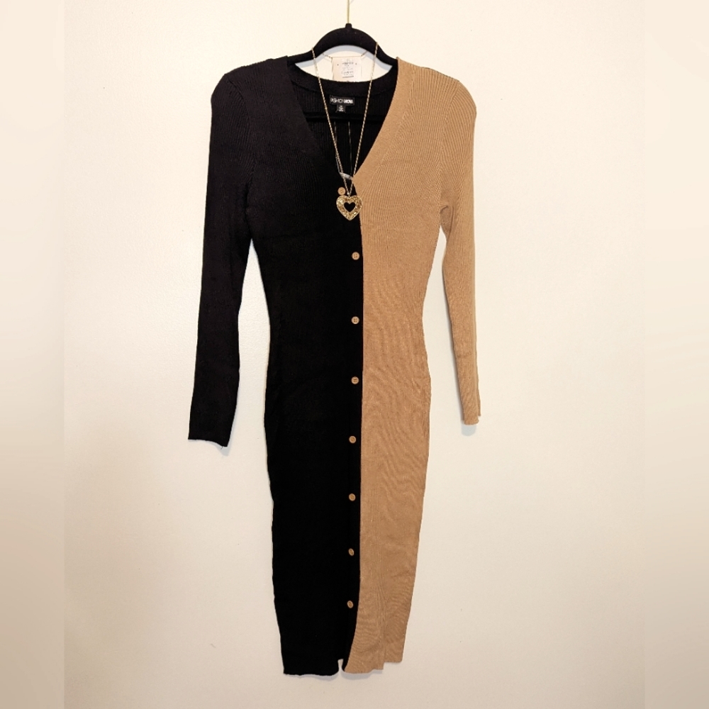 Black Tan Colorblock Dress